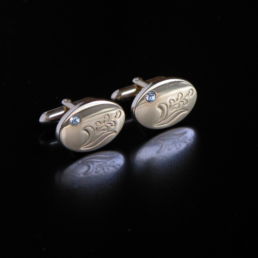 Vtg Swank Jeweled Embossed Plant Gold Cufflinks